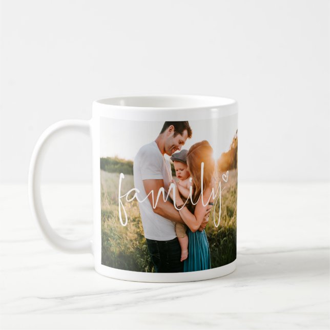 Caneca De Café Família 2-Foto | Mug cardíaco de caligrafia modern (Esquerda)