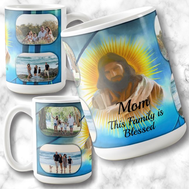 Caneca De Café Família abençoada com a mãe 0916 (Criador carregado)