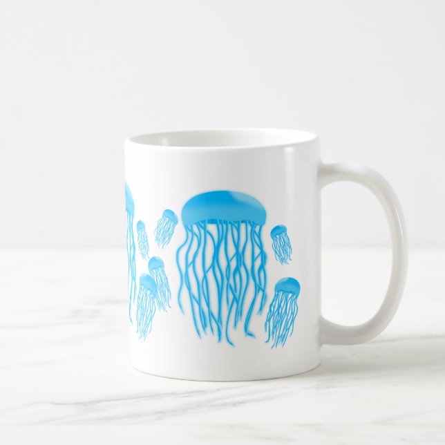 Caneca De Café Família azul elétrica de néon das medusa (Direita)