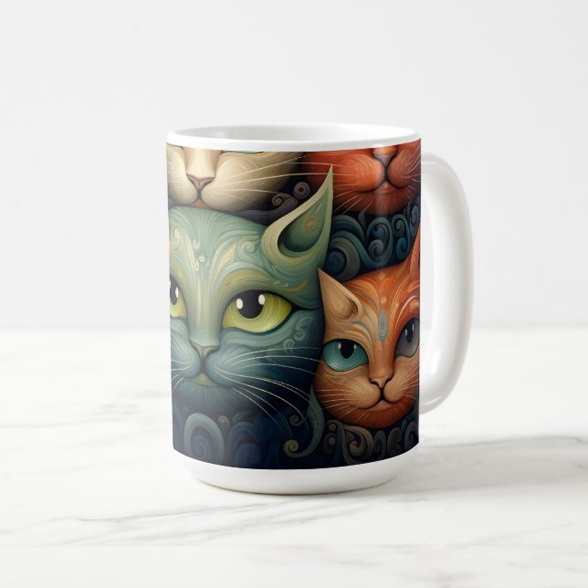 Caneca De Café Família Cat Colorida Whimsical 3a (Frente Esquerda)