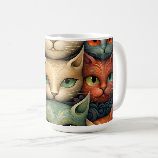 Caneca De Café Família Cat Colorida Whimsical 3b (Frente Esquerda)