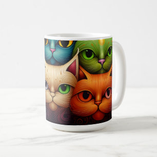 Caneca De Café Família Cat Whimsical Colorful 1