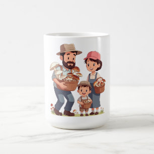 Caneca De Café Família Colhendo Cogumelos Juntos