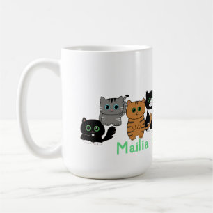 Caneca De Café Família Colorida de Gatos Kawaii Gatos Cute Gift