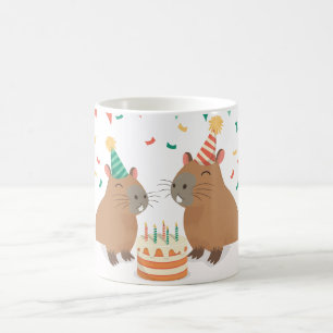 Caneca De Café Família Cute Capybara comemorando o aniversário