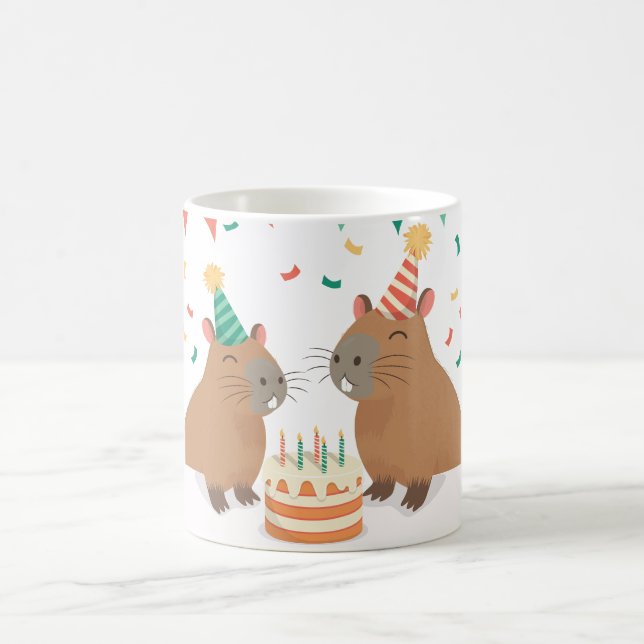 Caneca De Café Família Cute Capybara comemorando o aniversário (Centro)