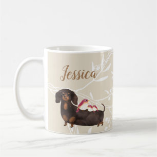 Caneca De Café Família Dachshund e Birds