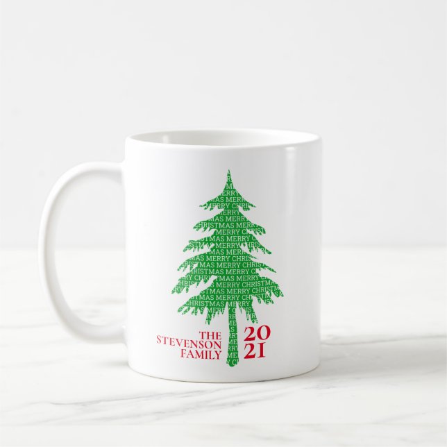 Caneca De Café Família de Árvores de Natal Vermelhas e Verdes Mod (Esquerda)