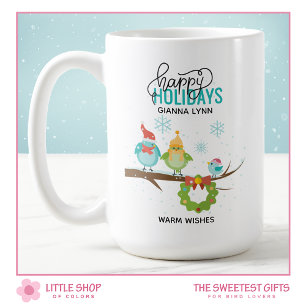 Caneca De Café Família de Pássaros de Inverno Natal Personalizado