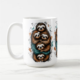 Caneca De Café Família de Preguiças Fofas Empilhadas – Desenho En