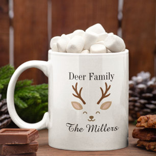 Caneca De Café Família de Veados Natal Minimalista Rena