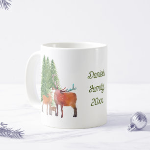 Caneca De Café Família de Veados no Natal Personalizado