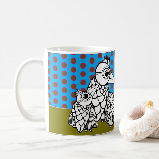 Caneca De Café Família e Bolinhas de aves (Com Donut)