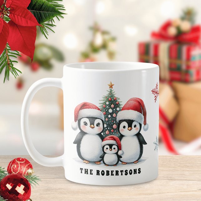 Caneca De Café Família Engraçado Pinguins Nome Natal (Criador carregado)