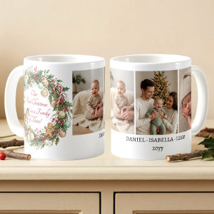 Caneca De Café Família Nostálgica de Três Primeira Foto de Natal