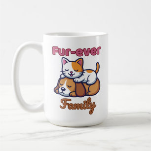 Caneca De Café Família Para Sempre para Amantes de Gatos e Cachor