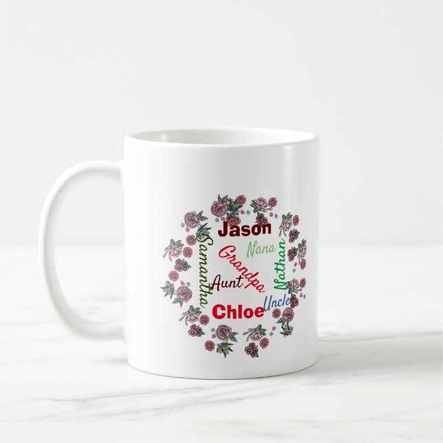 Caneca De Café Família personalizada de nome repetitivo de Natal (Esquerda)