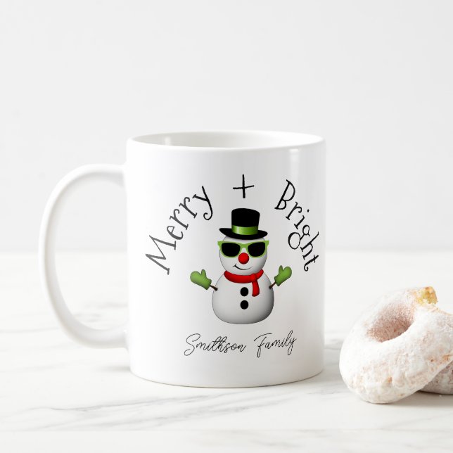 Caneca De Café Família Personalizada legal de Natal Bright Feliz  (Com Donut)