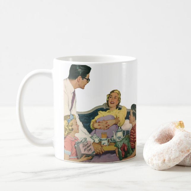Caneca De Café Família Retrô Serve o Café da Manhã na Cama para a (Com Donut)