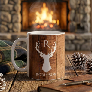 Caneca De Café Família Russa Monograma Madeira Estilo Deer Antle