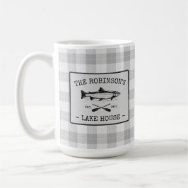 Caneca De Café Family Lake House Oars Fish Xadrez branca Grande