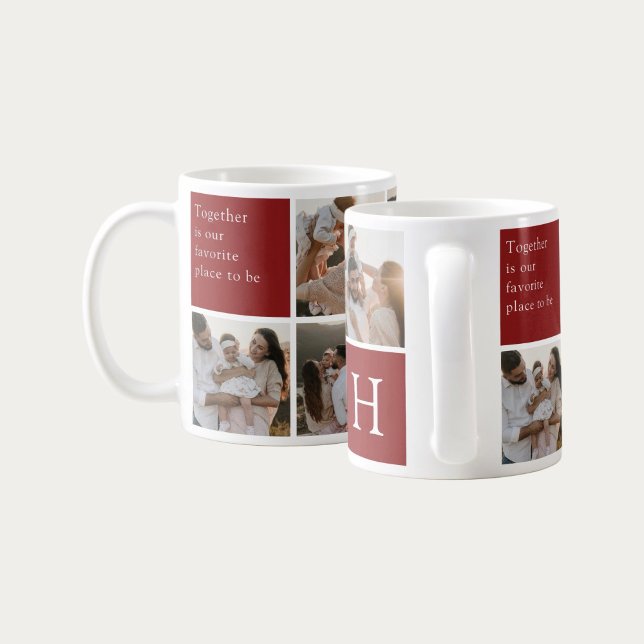 Caneca De Café Family Quote 8 Photo Collage Red Burgundy (Criador carregado)