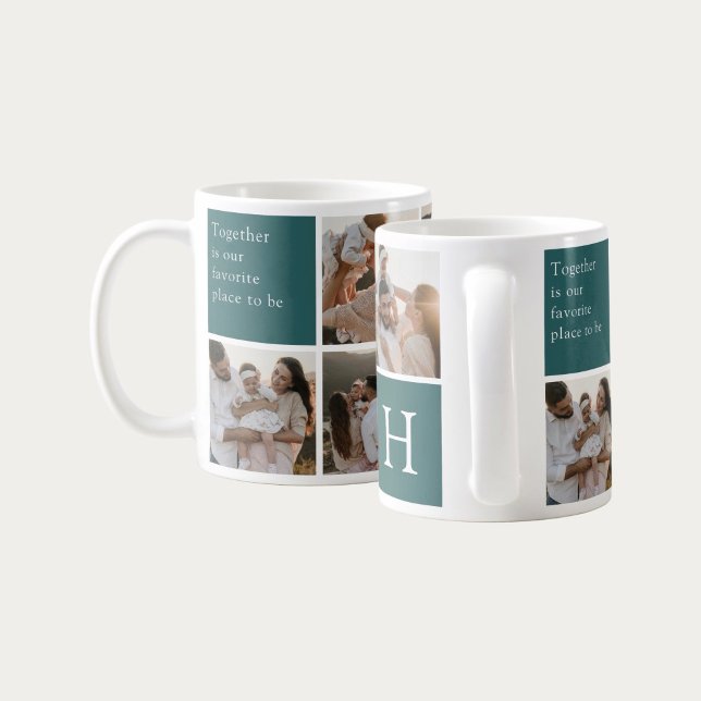 Caneca De Café Family Quote 8 Photo Collage Teal (Criador carregado)
