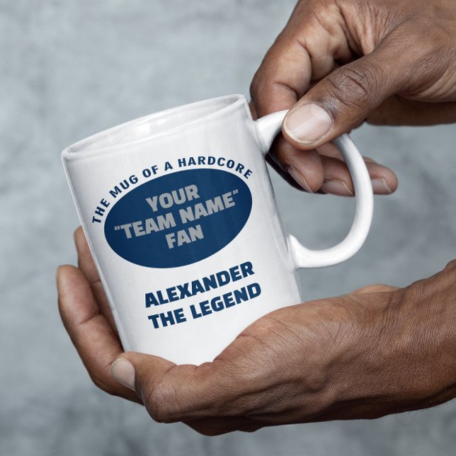 Caneca De Café Fan Blue Silver, Equipe Americana de Futebol (American Football personalized mug in blue and silver. Add team and name.)