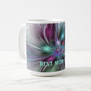 Caneca De Café Fantasia Abstrata Colorida Floral Melhor Mãe