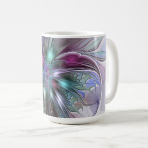 Caneca De Café Fantasia Abstrata Colorida Moderna Floral Fractal