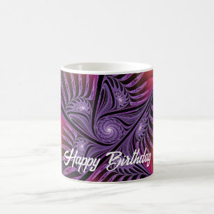 Caneca De Café Fantasia Abstrata Colorida Trippy Roxa Fractal
