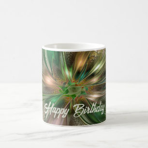 Caneca De Café Fantasia Abstrata Moderna Colorida Flor Fractal
