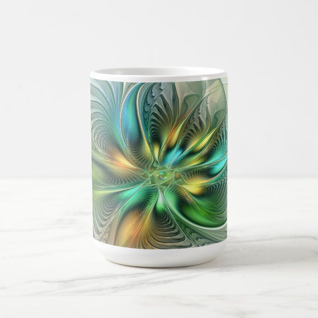 Caneca De Café Fantasia Abstrata Moderna Colorida Floral Fractal (Centro)