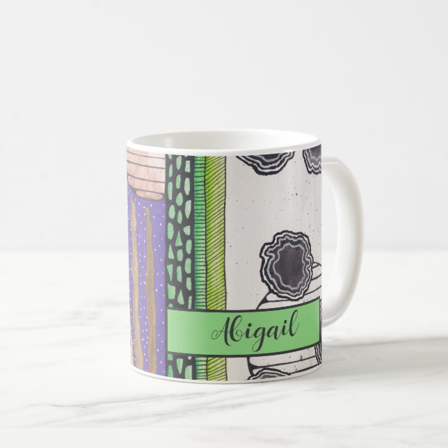 Caneca De Café fantasia abstrato de design vertical, seu nome (Frente Esquerda)