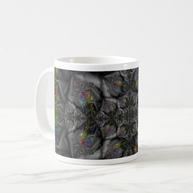 Caneca De Café Fantasia | Arte Fractal Arco-Íris (Frente Esquerda)