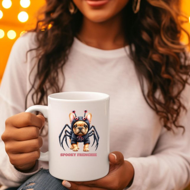 Caneca De Café Fantasia de Aranha Frenchie Pup Halloween  (Criador carregado)