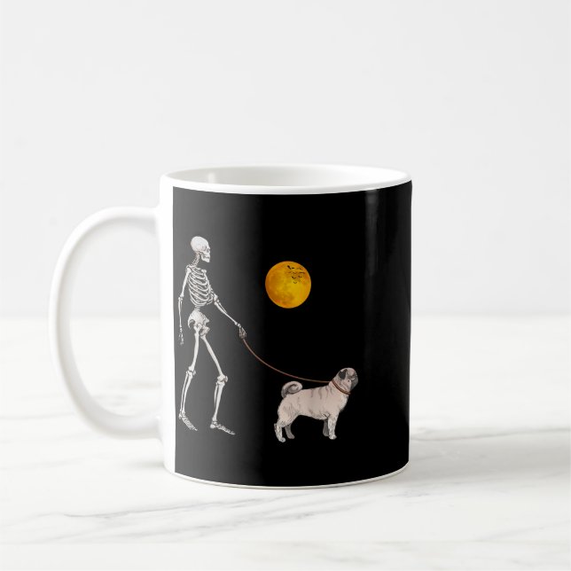 Caneca De Café Fantasia de Halloween de cachorro pug esqueleto ca (Esquerda)