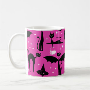 Caneca De Café Fantasia de Halloween MCM Minimalista Gatos Rosa