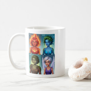Caneca De Café Fantasia Elementar Retratos Fogo Água Terra Ar
