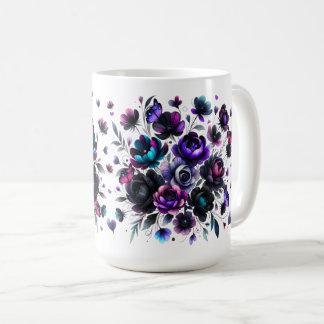 Caneca De Café Fantasia Floral Brilhante e Escura com Borboletas