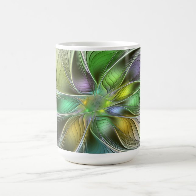 Caneca De Café Fantasia Floral Colorida Moderno Abstrato Fractal (Centro)