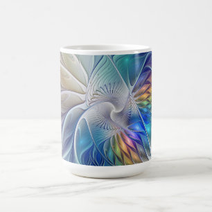 Caneca De Café Fantasia Floral, Flor Abstracta Colorida Fractal