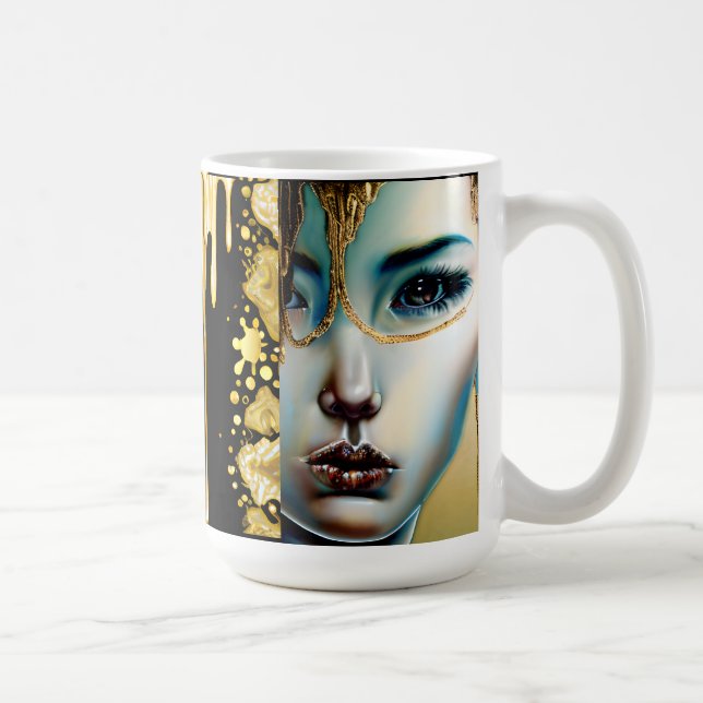 Caneca De Café Fantasia Mística Ética - Arte Preta e Dourada (Direita)