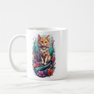 Caneca De Café Fantasias Felinas Encantadas: Gato Sereia Whimsica