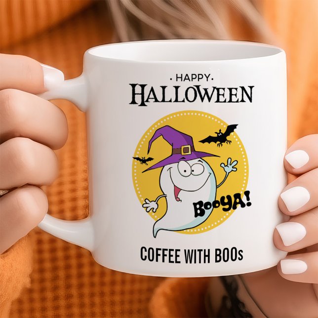 Caneca De Café Fantasma Amigável Halloween Personalizável (Criador carregado)