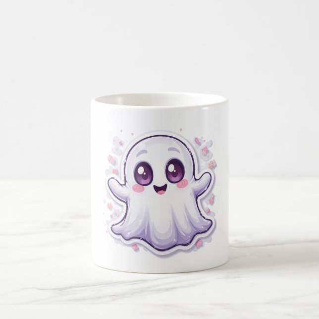 Caneca De Café Fantasma Bonita com Olhos Brilhantes Mug Kawaii Ha (Centro)