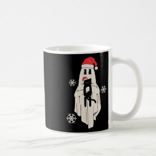 Caneca De Café Fantasma Bonita Com Papai Noel Segurando Gato Pret