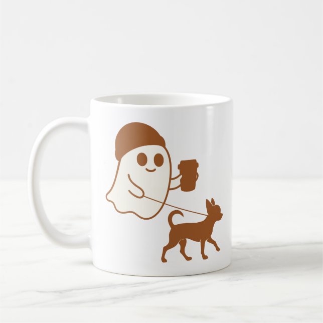 Caneca De Café Fantasma Bonito Caminhando Chihuahua (Esquerda)