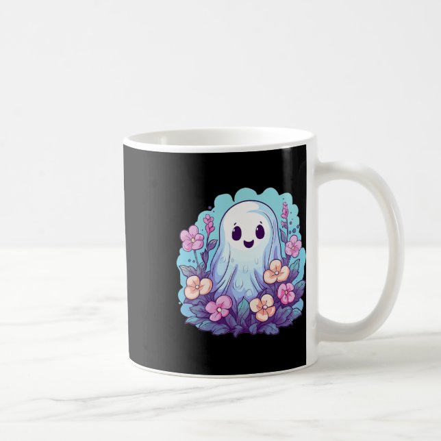 Caneca De Café Fantasma Bonito Com Flores Que Crianças Fantasmas (Direita)