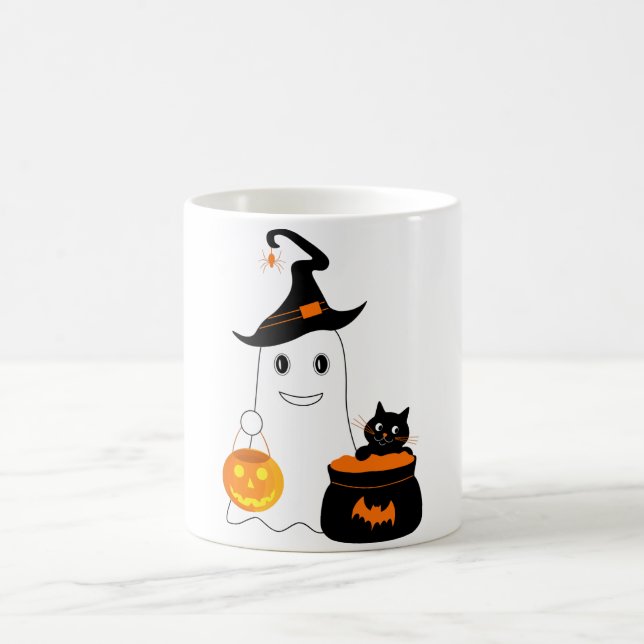 Caneca De Café Fantasma bonito com gato preto celebra o Dia do Di (Centro)